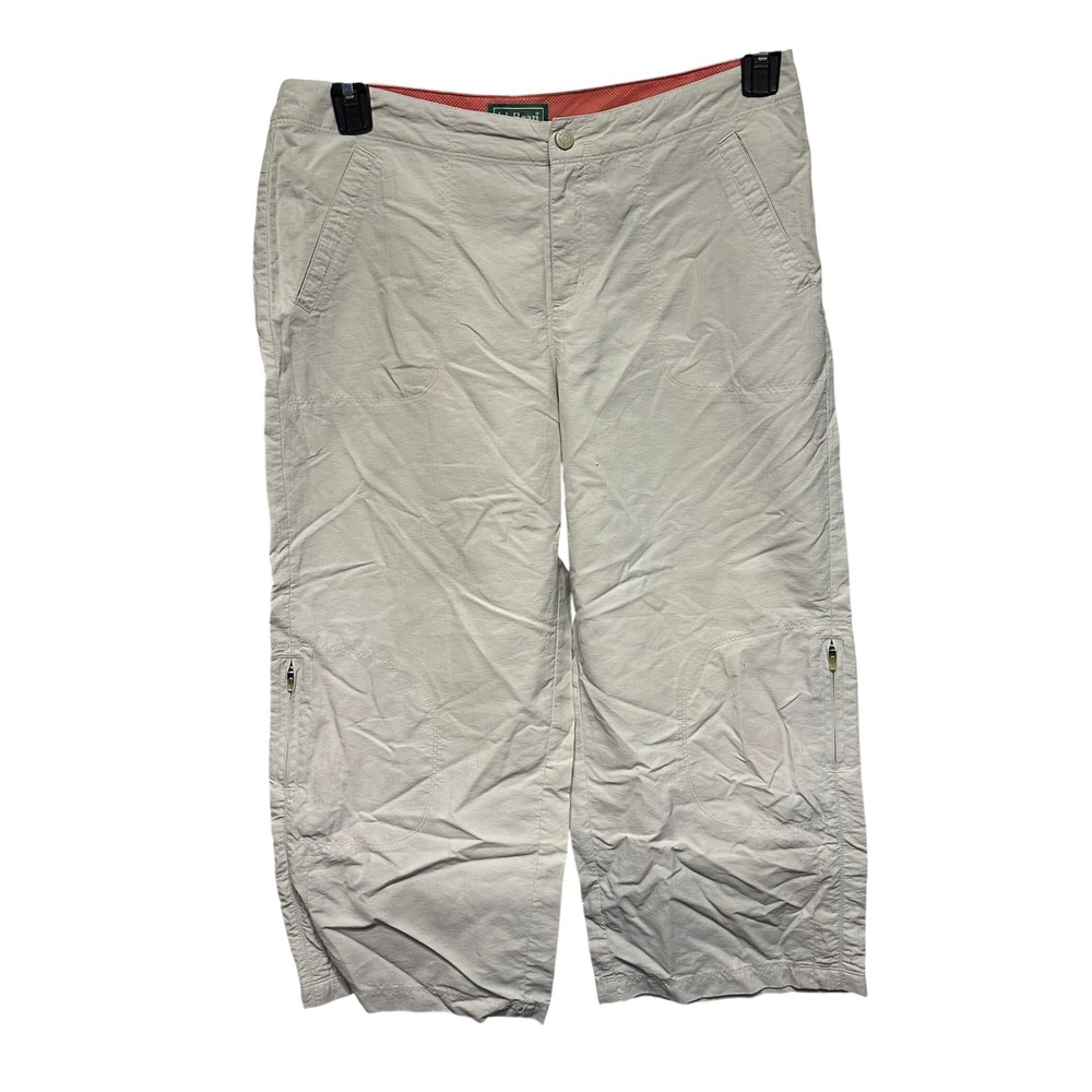 L.L. Bean Crop Pants Women 10 Tan Nylon Hiking‎ Outdoor Utility Gorpcore Pockets